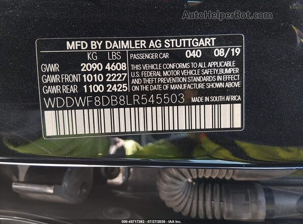WDDWF8DB8LR545503 2020 MERCEDES-BENZ C-CLASS Black Вид підкапотного простору