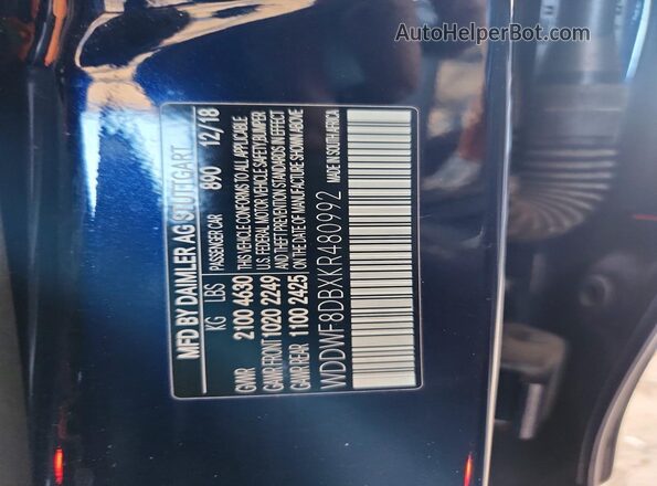 WDDWF8DBXKR480992 2019 MERCEDES-BENZ C Blue Vista de la etiqueta del VIN