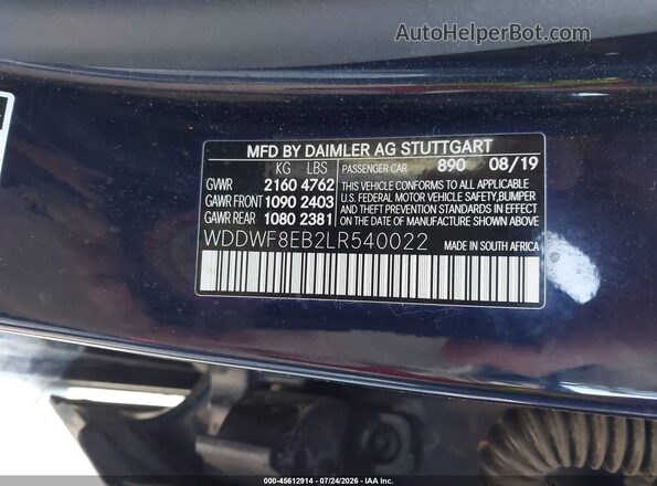 WDDWF8EB2LR540022 2020 MERCEDES-BENZ C-CLASS Blue Vista del compartimento del motor