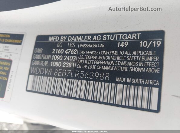 WDDWF8EB7LR563988 2020 MERCEDES-BENZ C-CLASS Белый Вид подкапотного пространства
