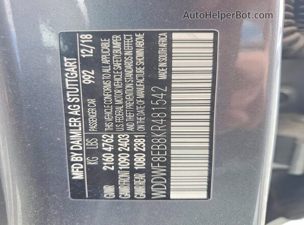 WDDWF8EB8KR481542 2019 MERCEDES-BENZ C Gray Вид підкапотного простору