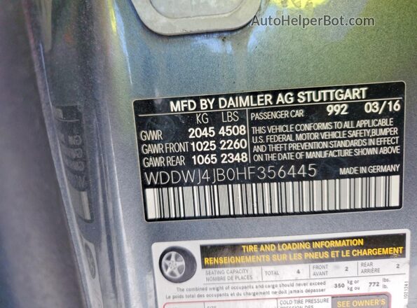 WDDWJ4JB0HF356445 2017 MERCEDES-BENZ C Gray Widok komory silnika