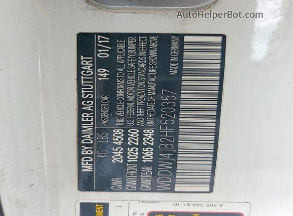 WDDWJ4JB2HF520357 2017 MERCEDES-BENZ C White ძრავის განყოფილების ხედი