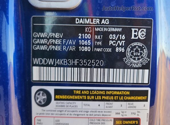 WDDWJ4KB3HF352520 2017 MERCEDES-BENZ C Blue VIN sticker view