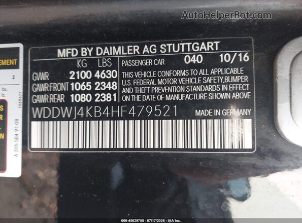 WDDWJ4KB4HF479521 2017 MERCEDES-BENZ C-CLASS Black Widok komory silnika