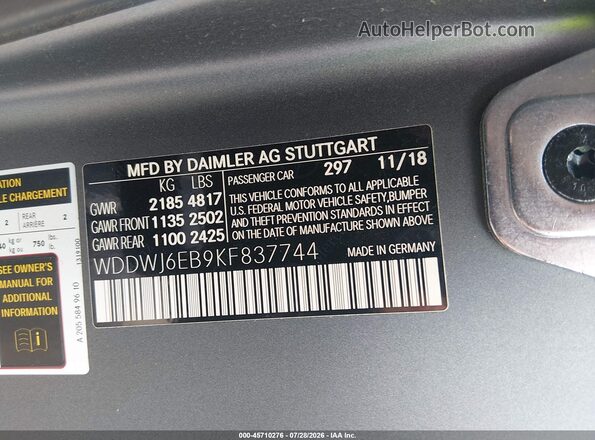 WDDWJ6EB9KF837744 2019 MERCEDES-BENZ AMG C 43 Gray Շարժիչի բաժամունքի տեսք
