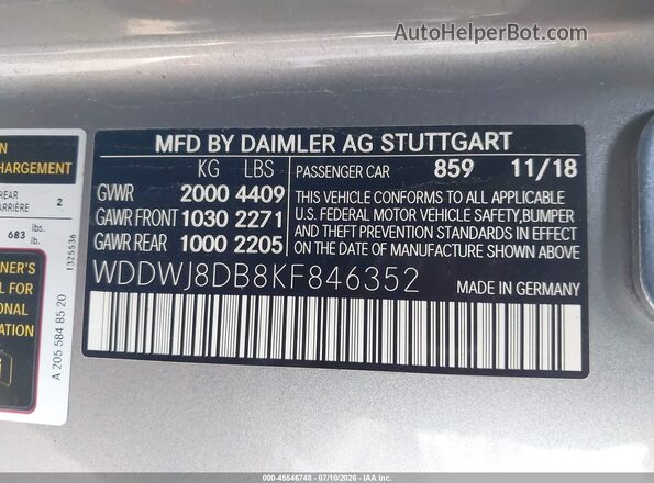 WDDWJ8DB8KF846352 2019 MERCEDES-BENZ C-CLASS Серебряный Вид подкапотного пространства