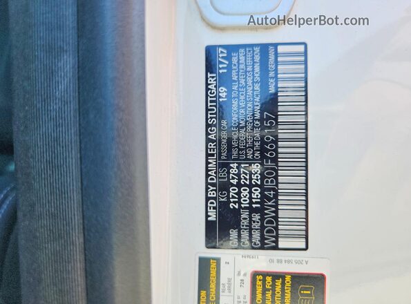 WDDWK4JB0JF669157 2018 MERCEDES-BENZ C White VIN sticker view