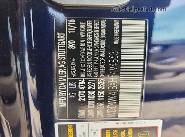 WDDWK4JBXHF494863 2017 MERCEDES-BENZ C Blue VIN sticker view