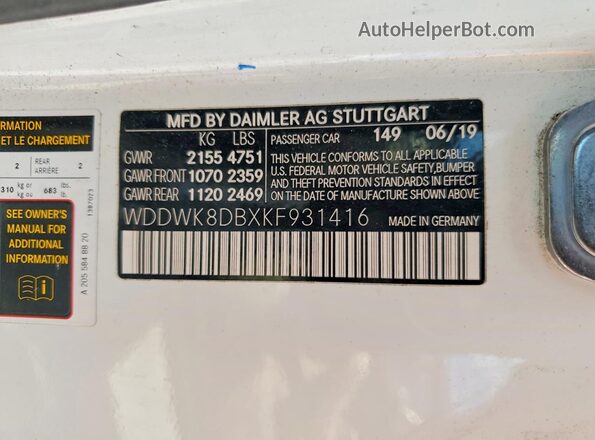 WDDWK8DBXKF931416 2019 MERCEDES-BENZ C White Widok komory silnika