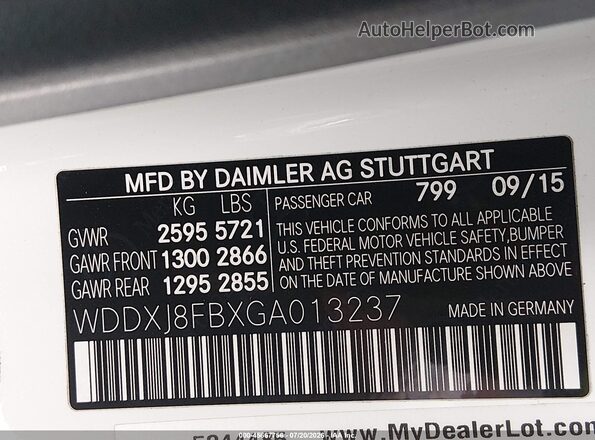 WDDXJ8FBXGA013237 2016 MERCEDES-BENZ S-CLASS Белый Вид подкапотного пространства
