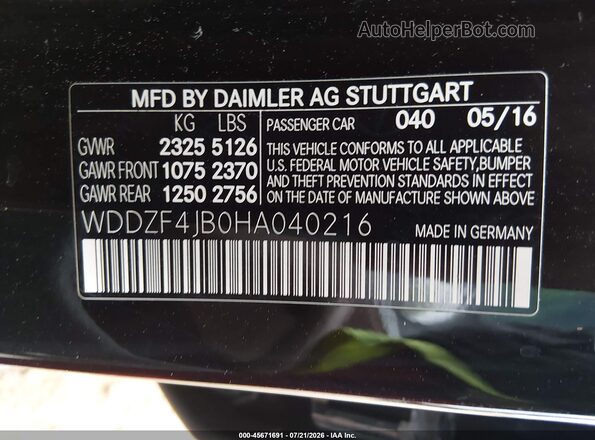WDDZF4JB0HA040216 2017 MERCEDES-BENZ E-CLASS Черный Вид подкапотного пространства