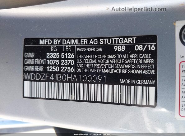 WDDZF4JB0HA100091 2017 MERCEDES-BENZ E-CLASS Light Blue Widok komory silnika