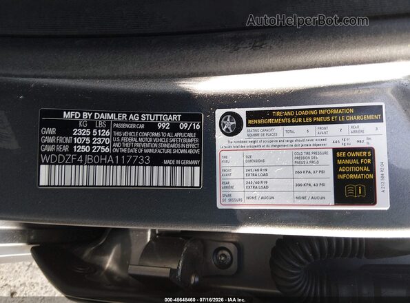 WDDZF4JB0HA117733 2017 MERCEDES-BENZ E-CLASS Gray Widok komory silnika