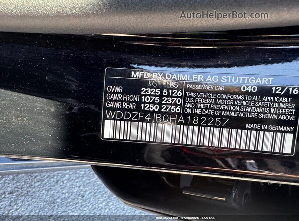 WDDZF4JB0HA182257 2017 MERCEDES-BENZ E-CLASS Black Vista del compartimento del motor
