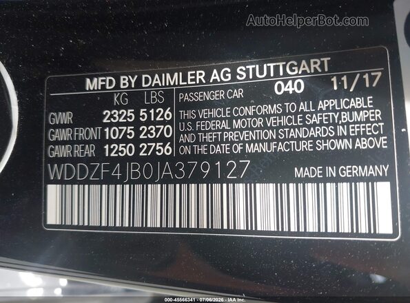 WDDZF4JB0JA379127 2018 MERCEDES-BENZ E-CLASS Black Vista del compartimento del motor