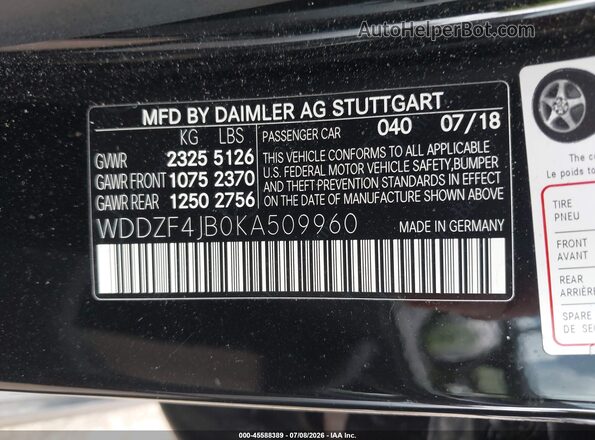 WDDZF4JB0KA509960 2019 MERCEDES-BENZ E-CLASS Черный Вид подкапотного пространства