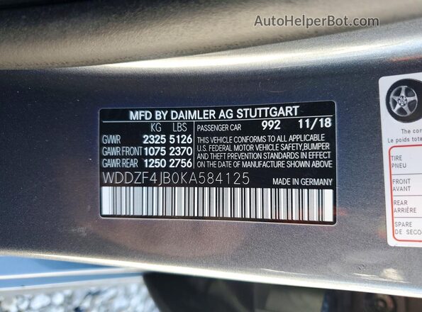 WDDZF4JB0KA584125 2019 MERCEDES-BENZ E Gray Вид підкапотного простору