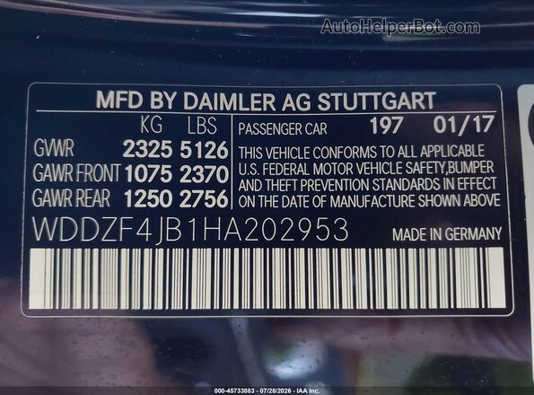WDDZF4JB1HA202953 2017 MERCEDES-BENZ E-CLASS Black Vista del compartimento del motor