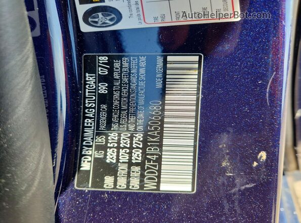 WDDZF4JB1KA506680 2019 MERCEDES-BENZ E Blue VIN sticker view