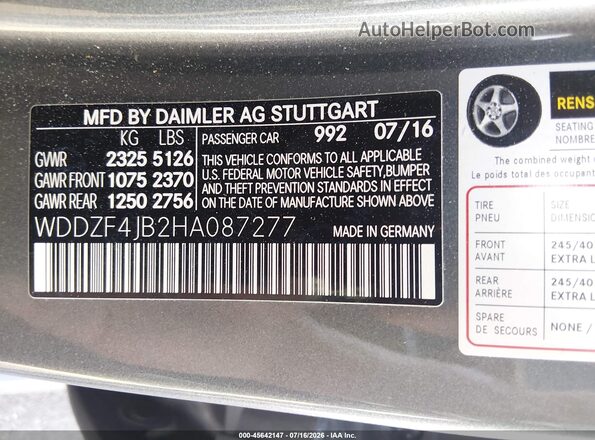 WDDZF4JB2HA087277 2017 MERCEDES-BENZ E-CLASS Light Blue Вид подкапотного пространства