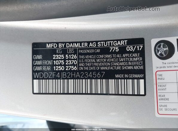 WDDZF4JB2HA234567 2017 MERCEDES-BENZ E-CLASS Silver Engine compartment view