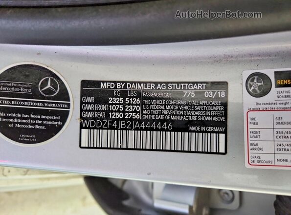 WDDZF4JB2JA444446 2018 MERCEDES-BENZ E Silver Widok komory silnika