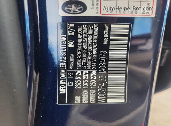 WDDZF4JB3HA084078 2017 MERCEDES-BENZ E Blue VIN sticker view