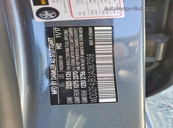 WDDZF4JB3JA387058 2018 MERCEDES-BENZ E Gray Widok naklejki z numerem VIN