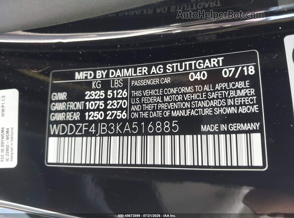 WDDZF4JB3KA516885 2019 MERCEDES-BENZ E-CLASS Black Widok komory silnika