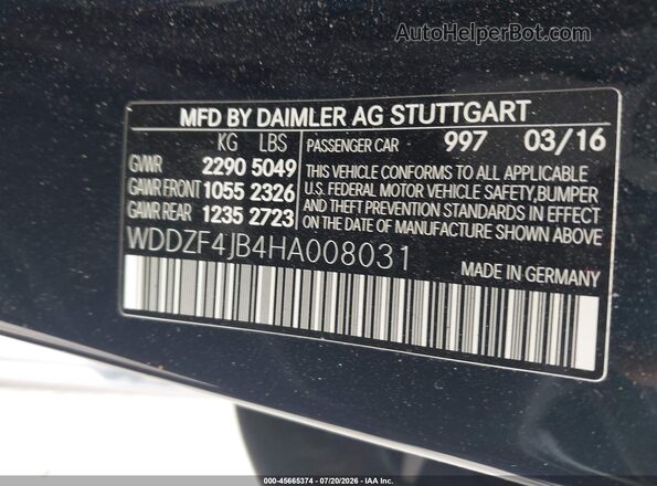WDDZF4JB4HA008031 2017 MERCEDES-BENZ E-CLASS Blue Engine compartment view