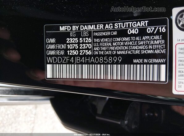WDDZF4JB4HA085899 2017 MERCEDES-BENZ E-CLASS Black Engine compartment view