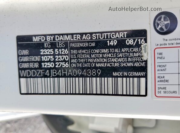 WDDZF4JB4HA094389 2017 MERCEDES-BENZ E Белый Вид подкапотного пространства