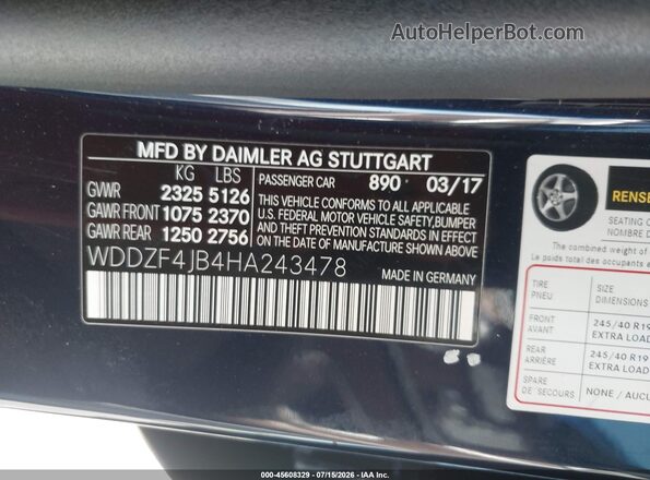 WDDZF4JB4HA243478 2017 MERCEDES-BENZ E-CLASS Синий Вид подкапотного пространства