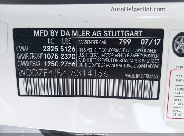 WDDZF4JB4JA314166 2018 MERCEDES-BENZ E-CLASS White Engine compartment view