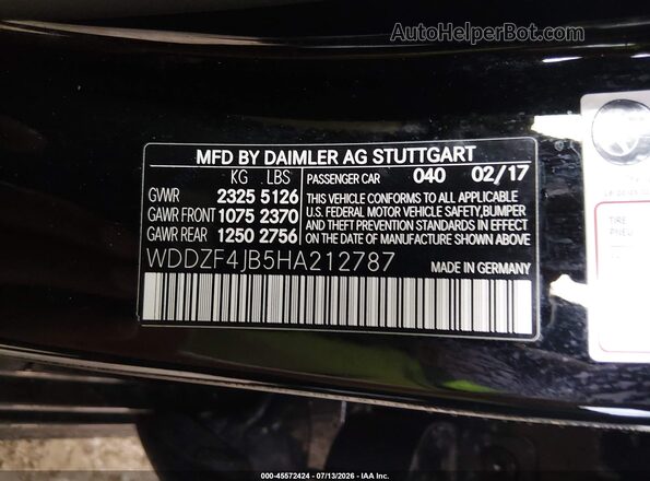 WDDZF4JB5HA212787 2017 MERCEDES-BENZ E-CLASS Black Engine compartment view