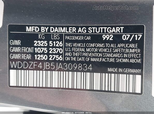 WDDZF4JB5JA309834 2018 MERCEDES-BENZ E-CLASS Gray Engine compartment view