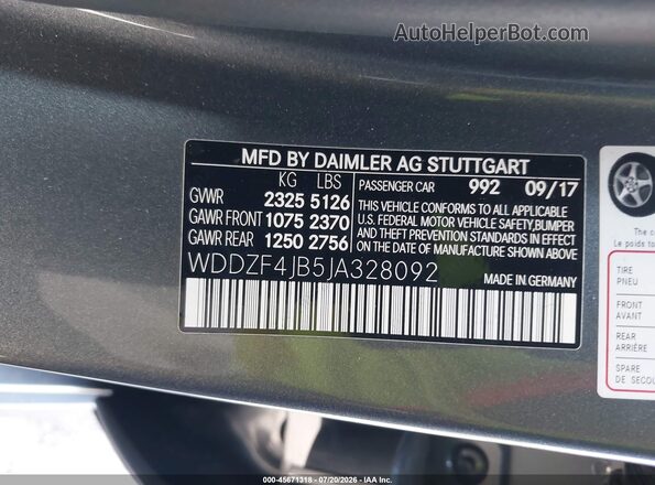 WDDZF4JB5JA328092 2018 MERCEDES-BENZ E-CLASS Gray Vista del compartimento del motor