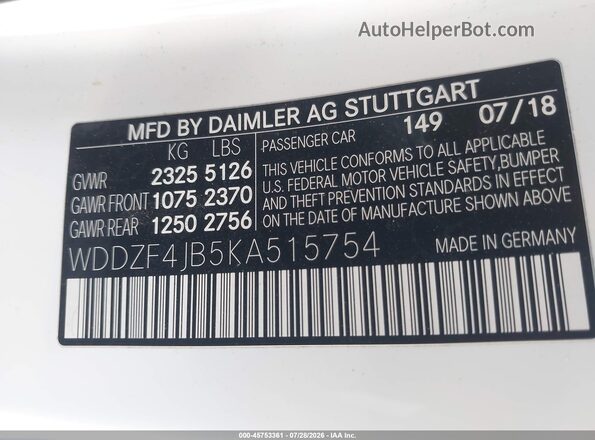 WDDZF4JB5KA515754 2019 MERCEDES-BENZ E-CLASS White ძრავის განყოფილების ხედი