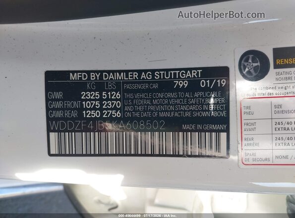 WDDZF4JB5KA608502 2019 MERCEDES-BENZ E-CLASS White Շարժիչի բաժամունքի տեսք