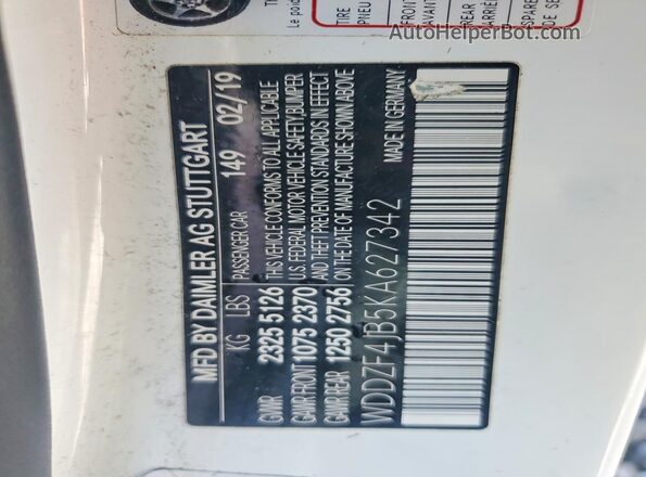 WDDZF4JB5KA627342 2019 MERCEDES-BENZ E White Vista del compartimento del motor