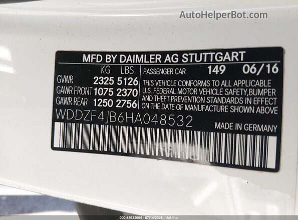 WDDZF4JB6HA048532 2017 MERCEDES-BENZ E-CLASS White Շարժիչի բաժամունքի տեսք