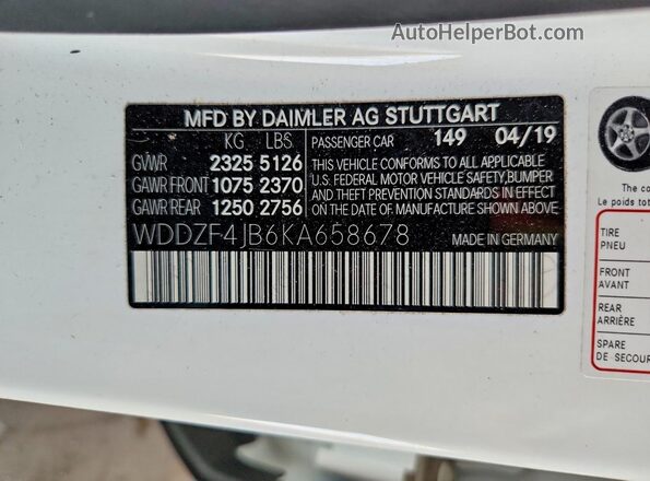 WDDZF4JB6KA658678 2019 MERCEDES-BENZ E White Вид підкапотного простору