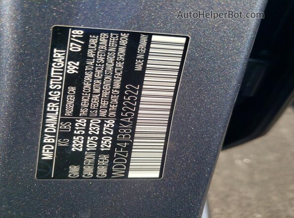 WDDZF4JB8KA522522 2019 MERCEDES-BENZ E Charcoal VIN կոդի պիտակի տեսք
