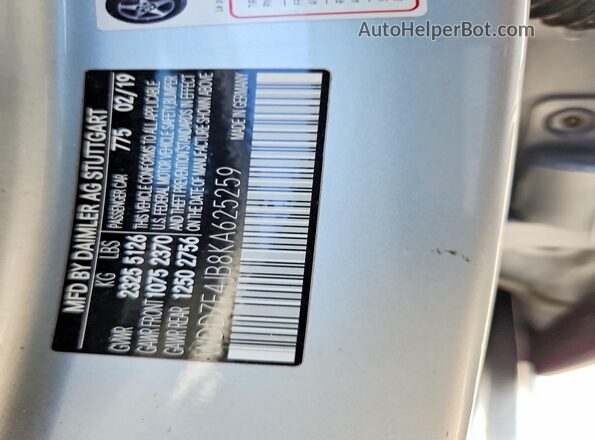 WDDZF4JB8KA625259 2019 MERCEDES-BENZ E Silver Շարժիչի բաժամունքի տեսք