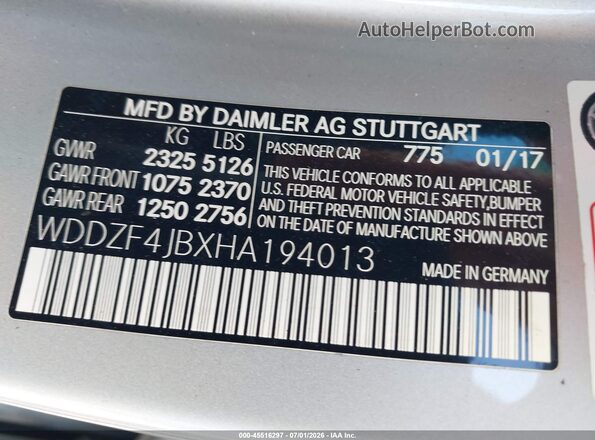 WDDZF4JBXHA194013 2017 MERCEDES-BENZ E-CLASS Silver Widok komory silnika