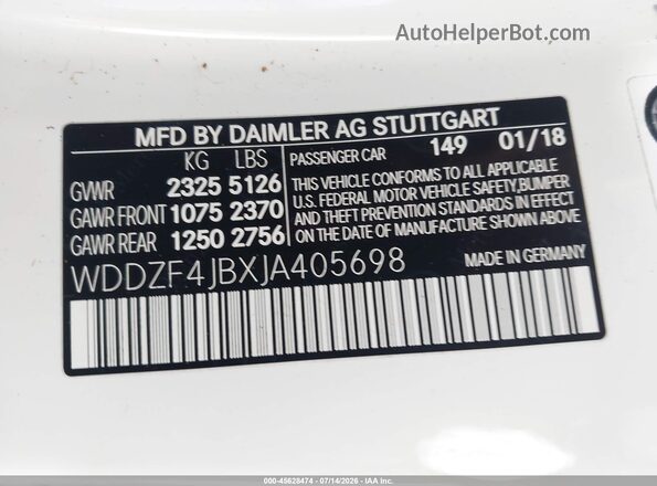 WDDZF4JBXJA405698 2018 MERCEDES-BENZ E-CLASS White Widok komory silnika