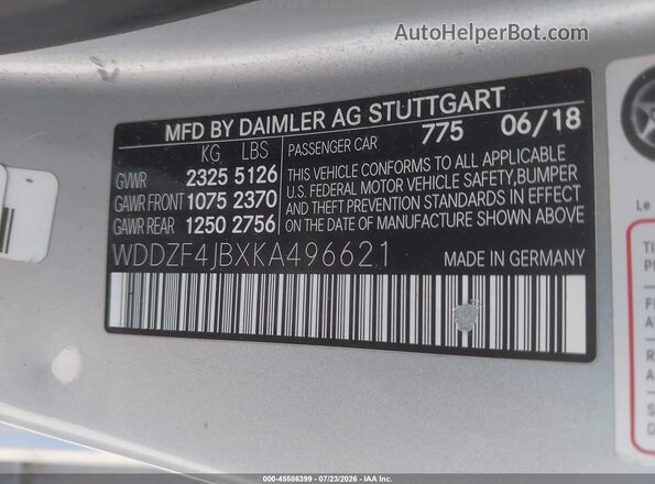 WDDZF4JBXKA496621 2019 MERCEDES-BENZ E-CLASS Серебряный Вид подкапотного пространства