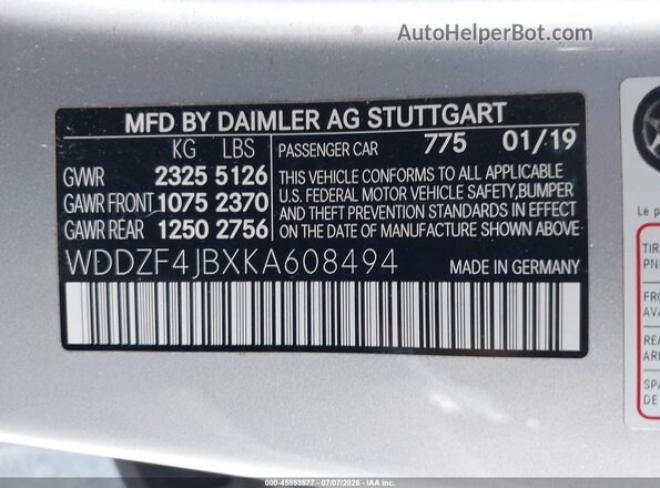 WDDZF4JBXKA608494 2019 MERCEDES-BENZ E-CLASS Silver Engine compartment view