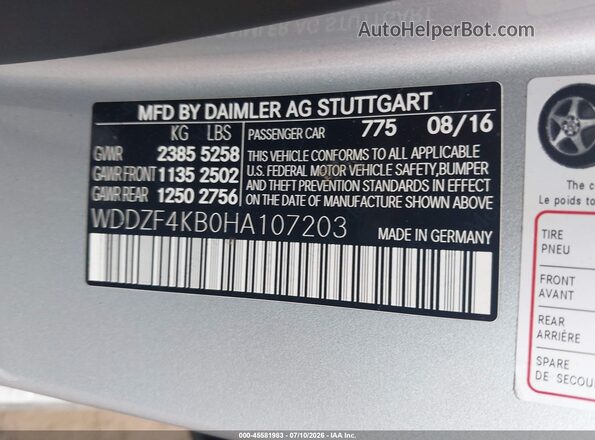 WDDZF4KB0HA107203 2017 MERCEDES-BENZ E-CLASS Silver ძრავის განყოფილების ხედი